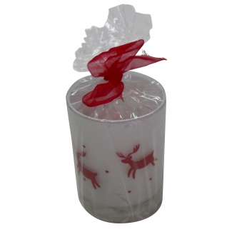 Glas mit Teelicht mit weihnachtlichem Motiv